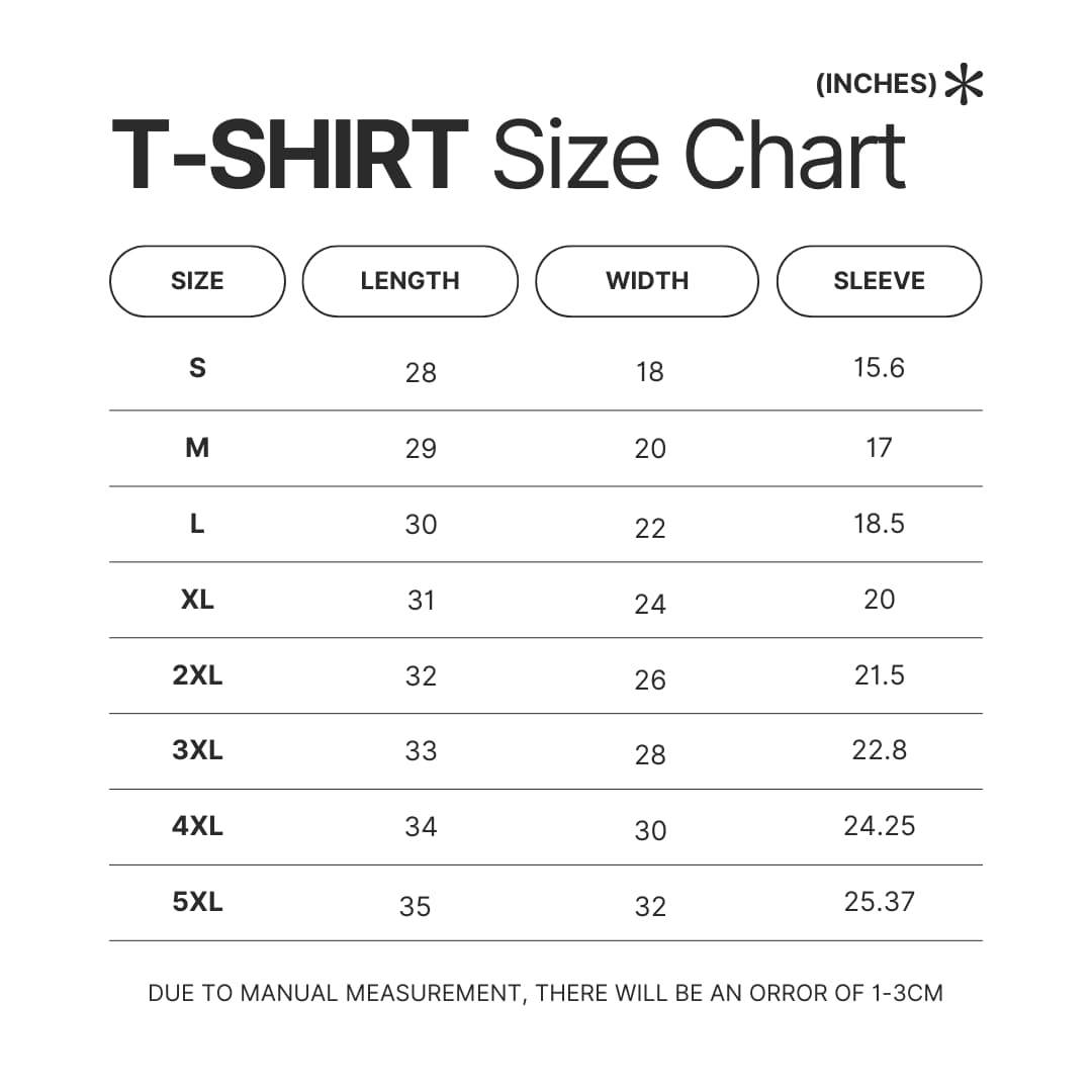 3D T shirt Size Chart - Saiki K Store