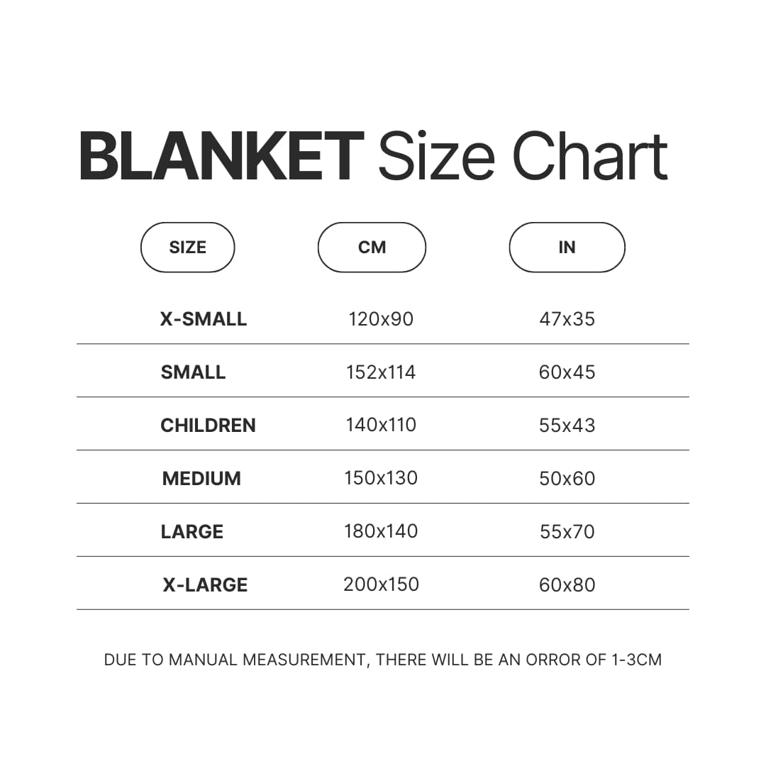 Blanket Size Chart - Saiki K Store