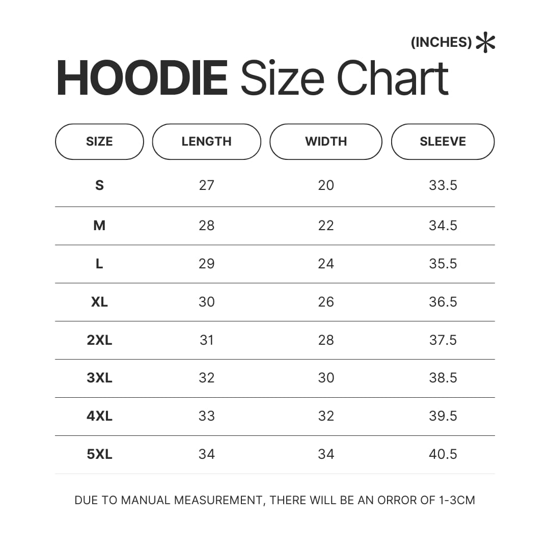 Hoodie Size Chart - Saiki K Store