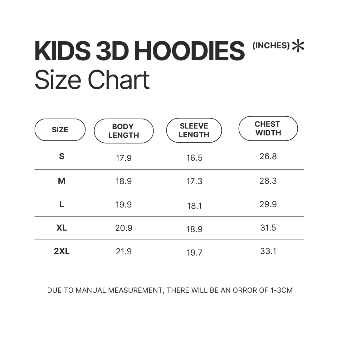 Kids 3D Hoodie Size Chart - Saiki K Store