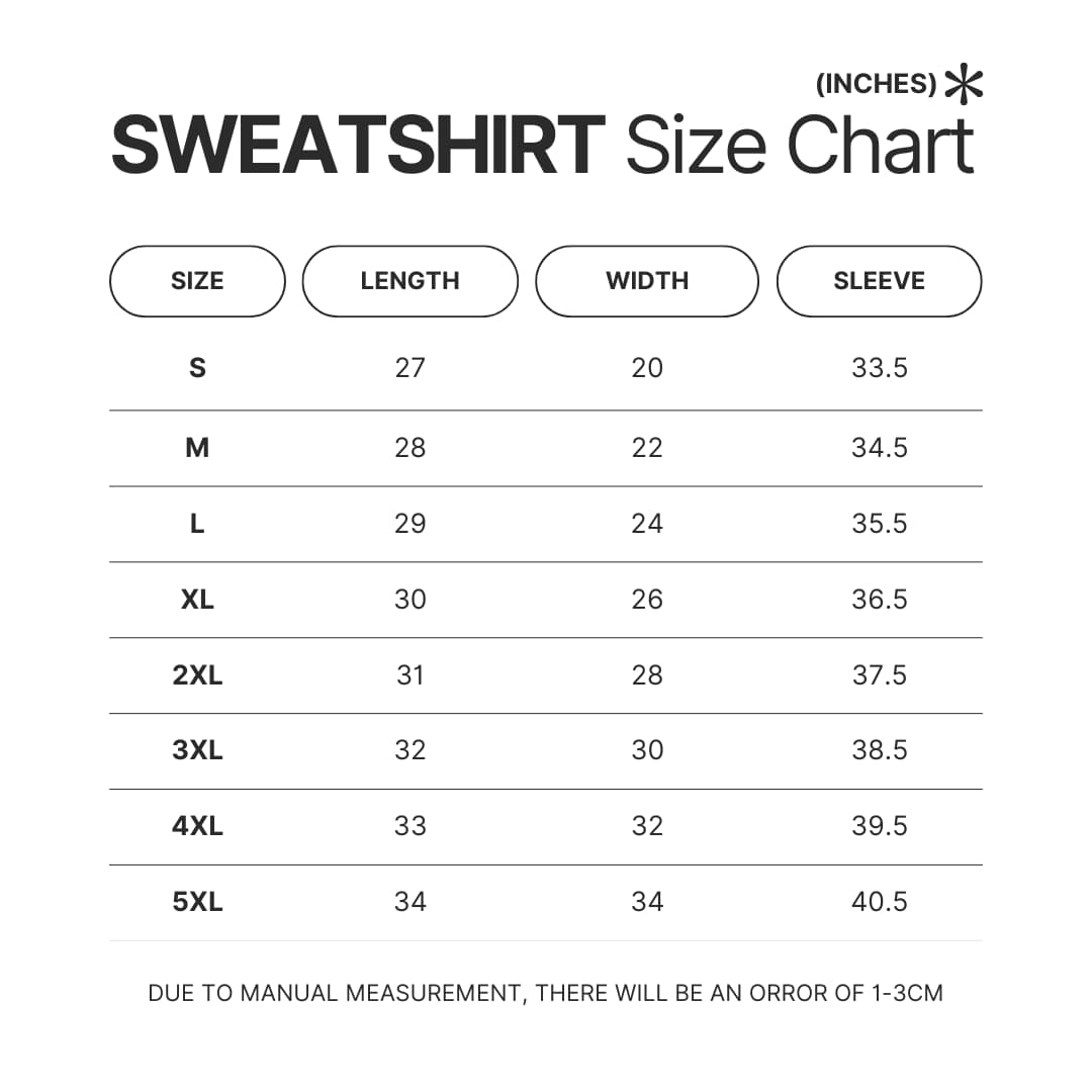 Sweatshirt Size Chart - Saiki K Store