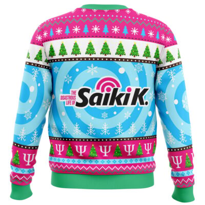 Im Never Using The Disastrous Life of Saiki K Ugly Christmas Sweater BACK mockup - Saiki K Store