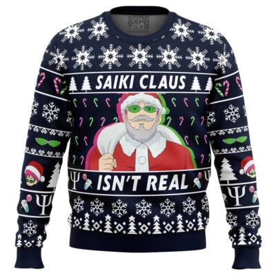 Saiki Claus Isnt Real The Disastrous Life of Saiki K Ugly Christmas Sweater FRONT mockup - Saiki K Store